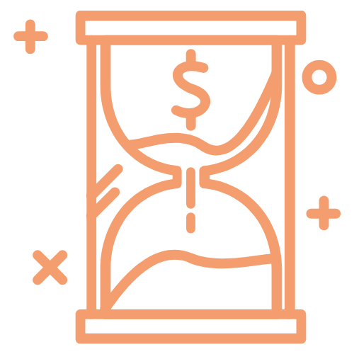 Ícono de reloj de arena con símbolo de dólar - Violeta Costilla Marketing Social