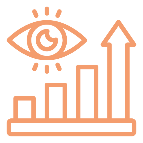 Ícono de ojo con gráfico de barras ascendentes - Violeta Costilla Marketing Social